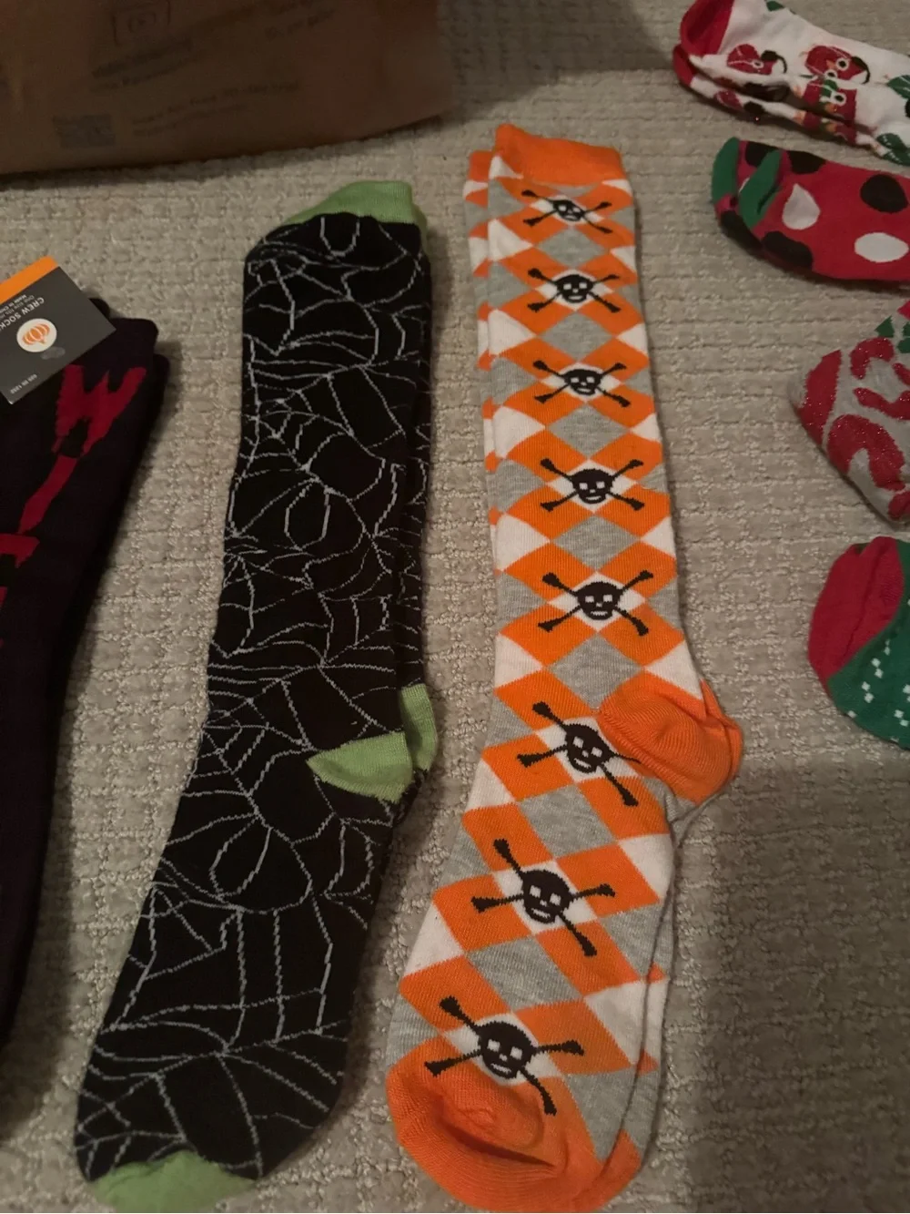 Men's Novelty Crew Socks - Black, Purple, Orange, Green